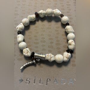 Silpada White Howlite and Smoky Quartz Beaded Stretch Bracelet